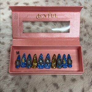 Blue and Gold Press-On Nails